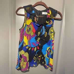 TIBI NEW YORK Colorful Sleeveless Floral Top Ruffle layered silk small- mediu